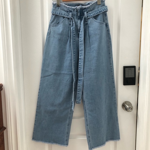 Wide Leg Tie Waist Jeans - Picture 1 of 5